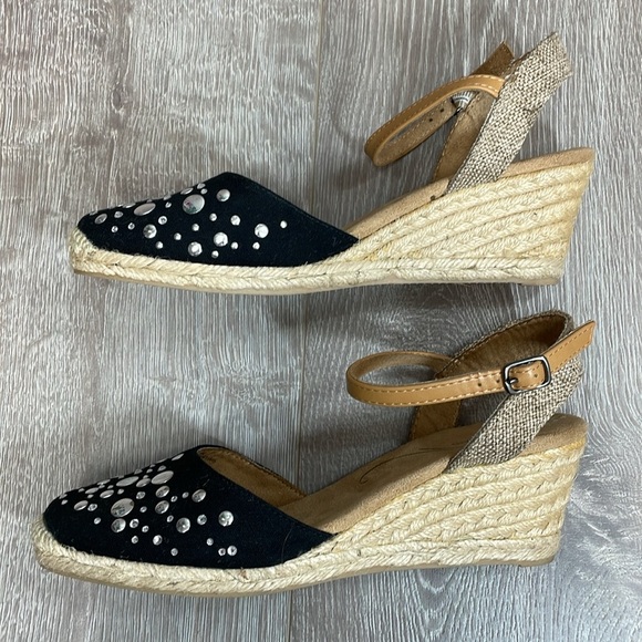 White Mountain Solar Black Espadrille Wedge Sandals 9 - Picture 8 of 16